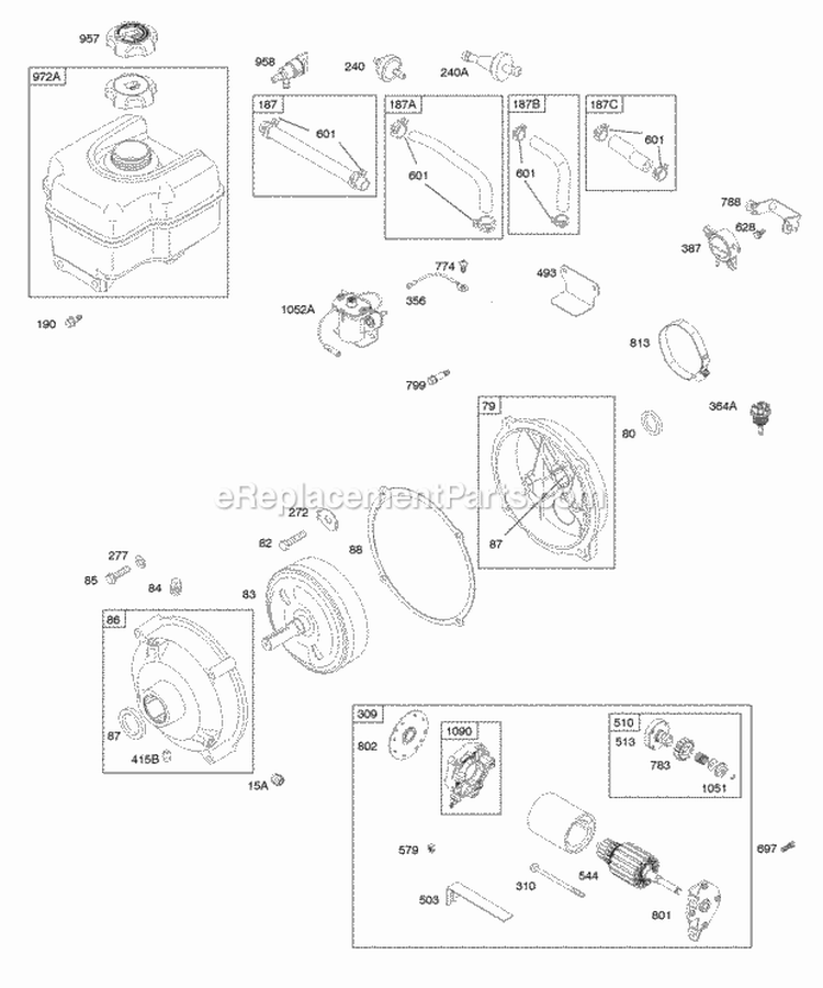 Electric Starter Fuel Supply Gear Reduction Diagram and Parts List for 213432-0100-E1  Briggs and Stratton Engine